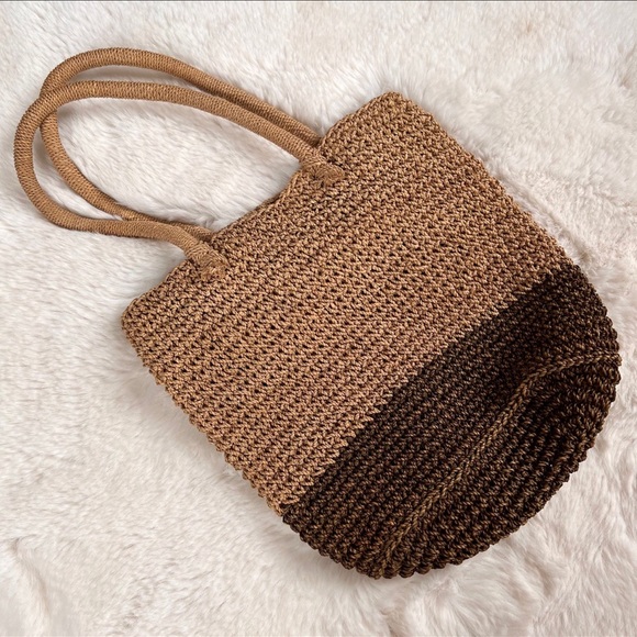 J. Crew Bags J Crew Tan Brown Crochet Straw Tote Bag Beachy Coastal